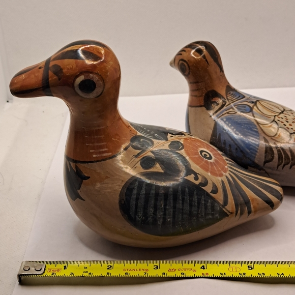 2 Mexican Tonala Pottery Bird Dove Pigeon and or Chick Figurine Hand Painted - Picture 9 of 11